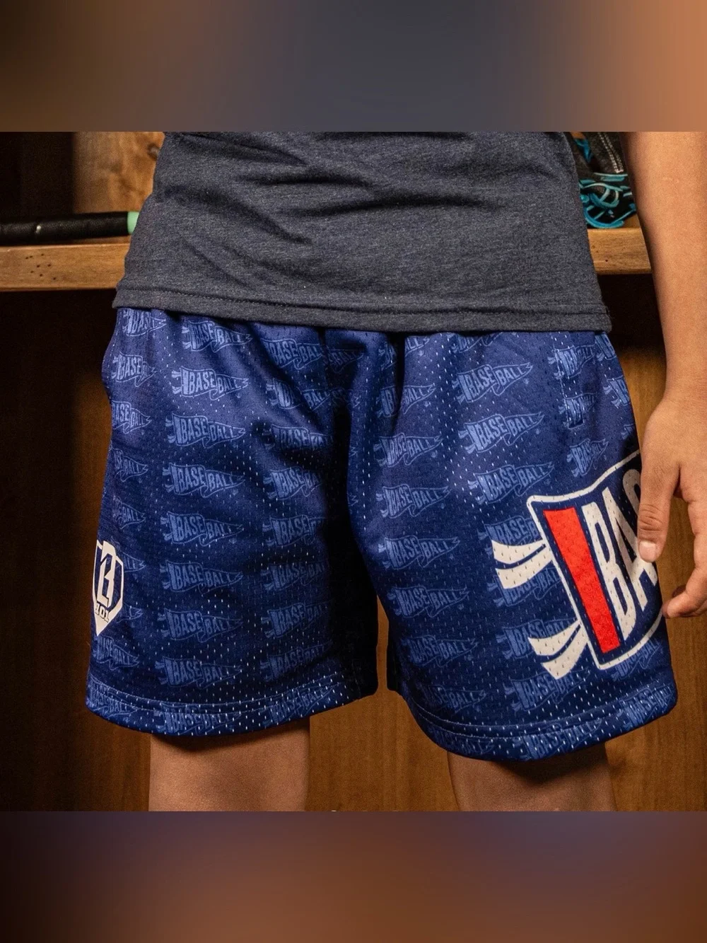 NWT Lifestyle Baseball 101 Blue Red Mesh Pennant Shorts Graphic Print - XL